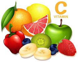 Um conjunto de frutas vitamina C vetor