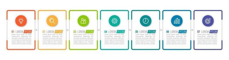 modelo de design de infográfico com ícones e 7 opções ou etapas vetor