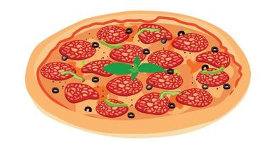 pizza realista com calabresa e diversos tipos de molhos vetor