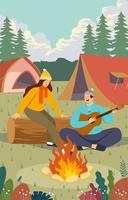 casal feliz curtindo acampamento de verão