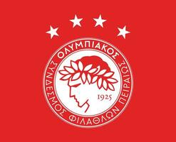 olympiacos clube logotipo símbolo branco Grécia liga futebol abstrato Projeto vetor ilustração com vermelho fundo