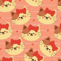 desatado padronizar desenho animado gato com vermelho fita. fofa animal papel de parede para têxtil, presente embrulho papel vetor