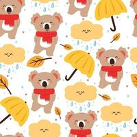 desatado padronizar desenho animado coala com vermelho lenço, guarda-chuva e fofa céu elemento. fofa animal papel de parede ilustração para presente embrulho papel vetor