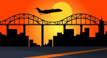 Cena de fundo com avião sobrevoando edifícios da cidade vetor
