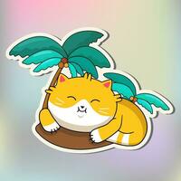 fofa gato dentro kawaii estilo. desenho animado a gato é dormindo debaixo Palma árvores vetor ilustração gato.