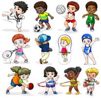 Crianças participando de diferentes atividades esportivas vetor