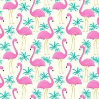 verão desatado padronizar do flamingo e tropical folhas. vetor fundo