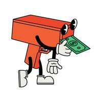 dinheiro arma de fogo personagem com dólar conta dentro Anos 70 desenho animado estilo vetor