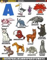 alfabeto educacional com animais de desenho animado vetor