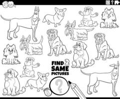 encontrar dois mesmo desenho animado cachorros atividade coloração página vetor