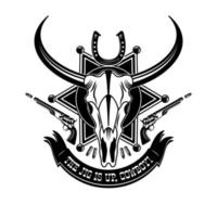 ilustração vetorial de tipografia de logotipo de emblema de crânio de animal cowboy vetor