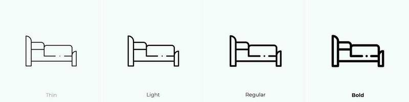 solteiro cama ícone. afinar, luz, regular e negrito estilo Projeto isolado em branco fundo vetor