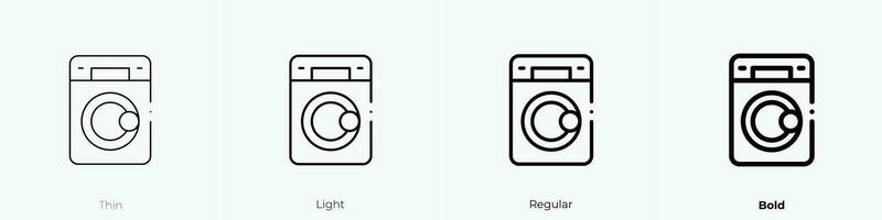 inteligente lavando máquina ícone. afinar, luz, regular e negrito estilo Projeto isolado em branco fundo vetor