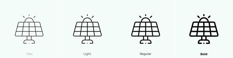 solar energia ícone. afinar, luz, regular e negrito estilo Projeto isolado em branco fundo vetor