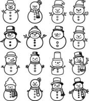 Natal boneco de neve coloração ícone coleção vetor