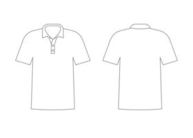 contorno de camiseta masculina com manga curta e polo. vista frontal e traseira vetor