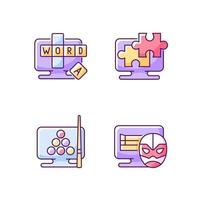 conjunto de ícones de cores rgb de tipos de jogos intelectuais vetor