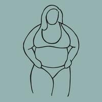vetor ilustração do uma roliço mulher, linha arte. corpo positividade símbolo, gordo menina