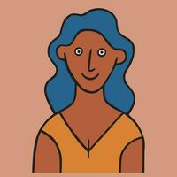 vetor estilo rabisco desenho, retrato do uma sorridente mulher. simples ilustração, retro cores