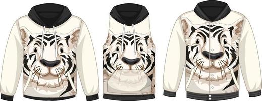 conjunto de diferentes jaquetas com modelo de tigre branco vetor