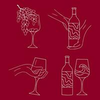 vinho garrafa, vidro e uvas isolado em branco. vetor ilustração. vetor ilustração