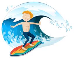Um jovem surfista surfando uma grande onda