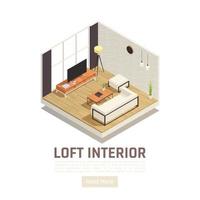 ilustração em vetor vista isométrica do interior do loft