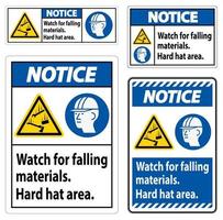 sinalização de aviso para materiais em queda, área do capacete vetor