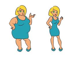 fit cartoon mulher perda de peso antes e depois da dieta