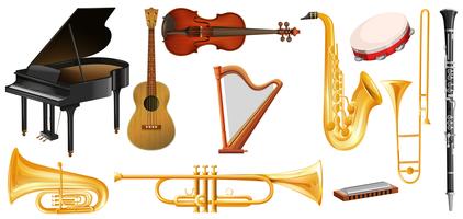 Diferentes tipos de instrumentos de música clássica vetor