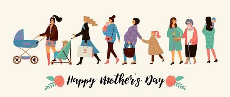 Feliz Dia das Mães. Ilustração vetorial com mulheres e crianças. vetor