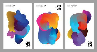 Novo ano 2024 calendário cobrir e cumprimento cartão com colorida abstrato fluido fundo Projeto vetor