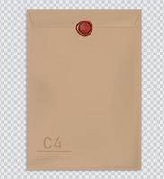 modelo de envelope a4 marrom com selo de cera vermelha vetor