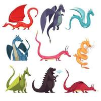 ilustração vetorial conjunto de desenhos animados de dragões e monstros vetor