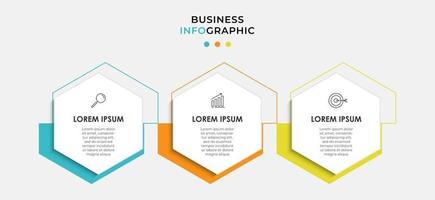 infográfico design modelo de negócios com ícones e 3 opções ou etapas vetor