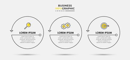 infográfico design modelo de negócios com ícones e 3 opções ou etapas vetor