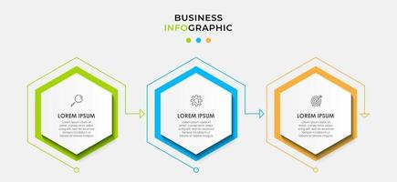 infográfico design modelo de negócios com ícones e 3 opções ou etapas vetor