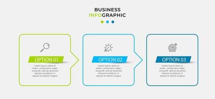 infográfico design modelo de negócios com ícones e 3 opções ou etapas vetor