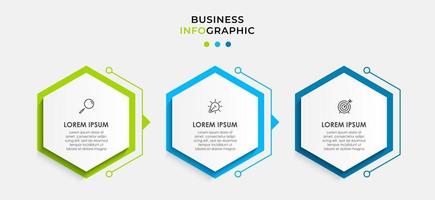 infográfico design modelo de negócios com ícones e 3 opções ou etapas vetor