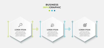 infográfico design modelo de negócios com ícones e 3 opções ou etapas vetor