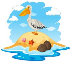 Pássaro de pelicano na pequena ilha vetor