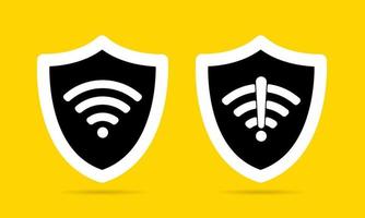 sem fio escudo ícone de wifi sinal definir ilustração em vetor design plano.