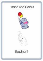rastrear e colorir elefante fofo segurar dois balões vetor