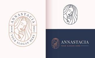 design de logotipo para mulheres potrait linear vetor