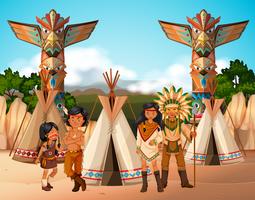 Índios nativos americanos no acampamento vetor