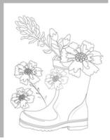 flor chuva bota coloração página vetor