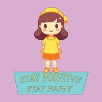 alegre menina dentro amarelo espalhando positividade e felicidade vetor