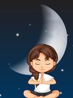 Garota meditar no fundo da lua vetor