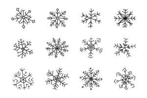floco de neve fino linha ícones conjunto dentro rabisco estilo vetor
