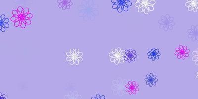 fundo do doodle do vetor rosa claro, azul com flores.